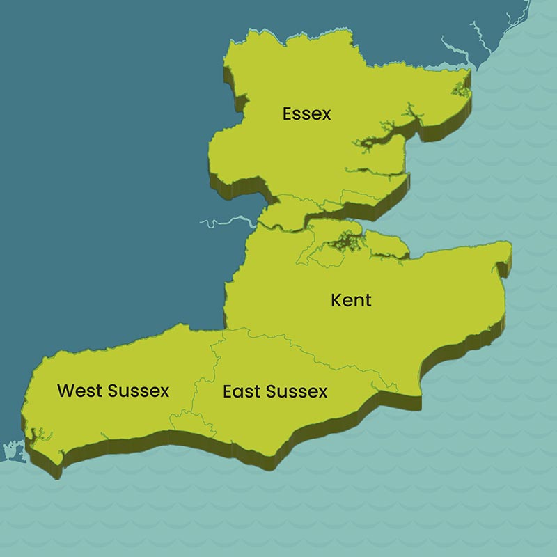 Map of south east region of UK